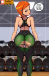 1girl 1girl 1girl 2021 aged_up ass ass ben_10 big_ass big_ass cartoon_network dat_ass eye_contact ginger green_eyes gwen_tennyson gym looking_at_viewer looking_back nightmare_hdraw orange_hair petite short_hair speech_bubble sports_bra standing text thick_ass thick_thighs thighs tight_clothing yoga_pants