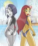 ass bikini dc_comics green_eyes non-nude raven_(dc) red_hair starfire teen_titans x^j^kny x^j^kny_(artist)