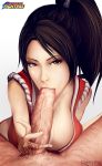  1boy 1girl cherry-gig clothed_female_nude_male clothed_sex fatal_fury fellatio good_girl good_sex hetero huge_breasts huge_penis iori_yagami japanese_clothes king_of_fighters looking_at_viewer mai_shiranui male/female oral oral_sex penis_grab pov pov_eye_contact shiranui_mai sucking_penis uncensored veiny_penis 