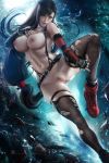 alluring black_hair brown_eyes female_abs final_fantasy_vii pussy sakimichan stockings tifa_lockhart torn_stockings