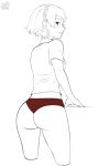 1girl ass big_ass blush bubble_butt buttholemagick clothed looking_at_viewer looking_back makoto_niijima panties persona persona_5 red_eyes shirt short_hair sketch standing