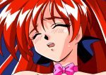 90s akira_(viper) animated animated_gif blush choker closed_eyes gif hair long_hair looking_down lowres official_art oldschool open_mouth red_eyes red_hair ribbon sweat sweatdrop tears topless viper viper_v16