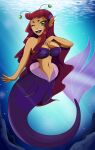 1girl alien_girl big_breasts cartoon_network crossover dc_comics female_only green_eyes green_sclera long_hair looking_at_viewer mermaid orange_skin red_hair smile solo_female solo_focus sonson-sensei starfire teen_titans underwater