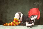 bat black_eyes black_panties blush frilly_panties furry panties red_hair ruby_gloom ruby_gloom_(character) scaredy_bat short_hair stockings striped underwear white_skin