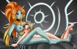  2girls barefoot blonde_hair blue_skin breasts hair ilia long_hair lying midna multiple_girls nintendo nipples nude orange_hair pineapplelicious pineapplelicious_(artist) ponytail short_hair sitting the_legend_of_zelda twili twilight_princess yuri 