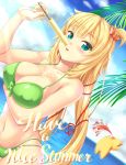 1girl akai_haato arms_under_breasts beach big_breasts bikini blonde_hair blue_eyes blush breasts heart high_resolution hololive licking long_hair looking_at_viewer nail_polish nosebleed popsicle ribbon summer tongue tongue_out virtual_youtuber