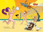  amy_wong beach bender_bending_rodriguez fire futurama hermes_conrad hubert_j_farnsworth orange_hair philip_j._fry purple_hair turanga_leela volleyball zoidberg 