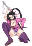 1girl badass big_breasts black_hair breasts choker cleavage fishnets fundoshi hair hair_ribbon history's_strongest_disciple_kenichi katana kneeling kousaka_shigure kunoichi large_breasts light-skinned_female lipstick long_hair maru_(artist) mesh_top milf ninja panties ponytail pussy red_eyes ribbon sandals sheath shigure_kousaka shijou_saikyou_no_deshi_ken'ichi shijou_saikyou_no_deshi_kenichi solo squat squatting strongest_disciple_kenichi sword teruki thighhighs underwear usatarou weapon