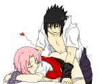  1boy 1girl aliasing anal ass bang bent_over black_hair blush closed_eyes cum cum_in_pussy cum_inside desk doggy_position finger_gun from_behind green_eyes hair heart hetero lowres naruto oekaki open_mouth panties panties_around_leg panties_around_one_leg pink_hair pussy_juice rmgirl88 sakura_haruno sasuke_uchiha sex short_hair simple_background sonicsucks underwear white_background 