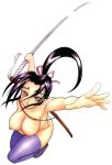 1girl big_breasts black_hair breasts cleavage empty_eyes fundoshi history's_strongest_disciple_kenichi huge_breasts japanese_clothes katana kousaka_shigure kunoichi large_breasts light-skinned_female matsuena_shun mesh_top ninja nipples nude nude_filter photoshop ponytail purple_eyes red_eyes shigure_kousaka shijou_saikyou_no_deshi_ken'ichi shijou_saikyou_no_deshi_kenichi solo stockings strongest_disciple_kenichi sword thighhighs weapon white_background