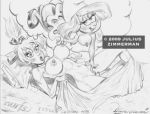 2009 crossover disney disney_fairies julius_zimmerman_(artist) monochrome peter_pan smurfette the_smurfs tinker_bell zimmerman