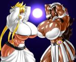 bleach blonde_hair breasts brown_hair cleavage dark_skin franceska_mila_rose green_eyes high_res huge_breasts long_hair tier_harribel under_boob