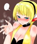  ... 1girl bare_shoulders blonde_hair blue_eyes blush body_blush breasts bust choker cleavage cum cum_in_hand cum_on_body cum_on_upper_body female gym_leader han64 han_(jackpot) headphones kamitsure_(pokemon) pokemon pokemon_(game) pokemon_black_and_white pokemon_bw short_hair solo upper_body 