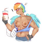  ! 1girl 2019 abs alternate_version alternate_version_available breasts disembodied_hand fingerless_gloves friendship_is_magic muscle muscular_female my_little_pony nipples rainbow_dash rainbow_hair shirt_pull short_hair small_breasts sundown sweat tattoo wide_eyed wings 