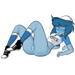 baseball_cap baseball_uniform bottomless lapis_lazuli lapis_lazuli_(steven_universe) looking_at_viewer mega_milk pussy sneakers socks steven_universe white_background