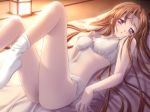 1girl blush bra brown_hair footwear game_cg hentai lantern legs_up lingerie long_hair long_legs lying masaharu midriff on_back panties purple_eyes sakakibara_kukuri senomoto_hisashi socks solo toki_doki_sugar tokidoki_sugar underwear underwear_only white_panties