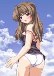 1girl ass back blush breasts brown_eyes brown_hair camisole duplicate erect_nipples from_behind hentai kaen_miso long_hair looking_back misoya morino_ichigo no_pants onegai_teacher panties pantyshot pantyshot_(standing) red_eyes sideboob sky solo standing strap_slip thigh_gap thighs underwear underwear_only wedgie white_panties