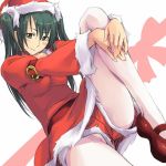 1girl christmas d.gray-man green_eyes green_hair hat lenalee_lee mosha panties panties_under_pantyhose pantyhose santa_costume sitting solo twintails underwear white_legwear white_pantyhose