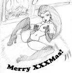  artist_request big_breasts christmas female_only game_freak humans_of_pokemon jessie_(pokemon) long_hair monochrome musashi_(pokemon) nintendo pink_hair pokemon pokemon_(anime) pokemon_(game) spread_legs team_rocket topless_female 