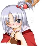  1girl blush cum cum_on_hair dark-skinned_male dark_penis dark_skin disembodied_penis facial female grey_eyes hairjob handjob interracial magic_penis male male_focus multiple_penises mystic_square one_eye_closed penis shinki silver_hair touhou uncensored white_hair wink 