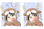 black_hair brown_eyes censored christmas cosplay costume cum ejaculation erection fellatio hair handjob ichigo_mashimaro itou_nobue licking makarou nobue_ito oral penis reindeer short_hair text tongue translated two-handed_handjob veins veiny_penis