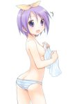 1girl ass blue_panties breasts butt_crack hairband hiiragi_tsukasa lucky_star mani nipples panties purple_eyes purple_hair short_hair solo striped striped_panties topless tsukasa_hiiragi underwear usashiro_mani