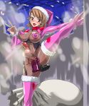 1girl areolae atlus blush boots breasts brown_hair censored choker christmas damu_otoko dildo erect_nipples futanari high_heel_boots high_heels large_areolae large_breasts megami_tensei pasties penis persona persona_3 piercing pubic_hair pussy short_hair smile solo sweat takeba_yukari testicles thigh_boots thighhighs yukari_takeba