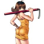 1girl ass bare_shoulders blush final_fantasy final_fantasy_viii flipped_hair green_eyes hentai looking_at_viewer looking_back nunchaku selphie_tilmitt short_hair skirt smile solo square_enix weapon yellow_skirt