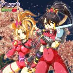  2_girls alluring black_hair blonde_hair brown_eyes cherry_blossoms d_e_v kunoichi natsu_(soulcalibur) ninja sakura_(tree) soul_calibur soul_calibur_ii soul_calibur_iii soul_calibur_v soul_calibur_vi taki_(soulcalibur) 