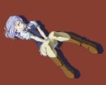 blush boots brown_background closed_eyes drill_hair dutch_angle gloves hair kiddy_grade lavender_hair lumiere masturbation simple_background tears thighhighs