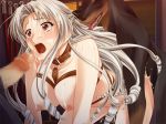 1girl all_fours beastiality bent_over breasts censored collar cum cybele dog dog_fellatio facial long_hair mosaic_censoring nipples penis sex sweat uruwashi_no_seito_kaichou_wa_rinkan_dorei vaginal white_hair