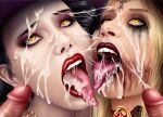 2_girls after_sex alcina_dimitrescu bela_(resident_evil) blonde blood brunette caucasian cum cum_on_face cum_on_tongue cumshot foursome high_resolution lady_dimitrescu lipstick long_tongue looking_up makeup mikami_(artist) milf mother_&_daughter multiple_girls open_mouth penis resident_evil resident_evil_8:_village sexy slut tattoo tongue vampire whore yellow_eyes