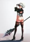 1girl katana nice_ass nier:_automata short_hair thong_leotard white_hair yorha_no._2_type_b