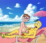 american_dad beach blue_hair crossover huge_breasts long_penis marge_simpson milf paizuri sbb steve_smith the_simpsons yellow_skin