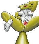 1_anthro 1_female 1_female_anthro 1_girl 3_toes anthro anthro_canine anthro_fox anthro_vixen artist_request blush breasts canine digimon female_anthro female_anthro_fox female_renamon fox fur furry inviting legs_up looking_at_viewer lying nipples nude pussy_juice renamon solo spread_legs spread_pussy toei_animation vixen white_fur yellow_fur