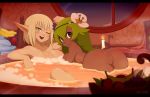  2_girls 2girls amalia_sheran_sharm ass bathing breasts cleavage dark-skinned_female dark_skin evangelyne female female_only looking_at_viewer looking_back merunyaa sadida wakfu wet yuri 