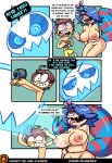  1girl blue_hair comic dumfer gerph one_eye_covered sharp_teeth skarp_world skarpne tagme 