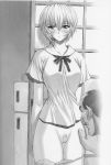 highres mogudan monochrome neon_genesis_evangelion panties panty_pull rei_ayanami scan school_uniform uncensored underwear