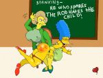 ass big_ass big_breasts blue_hair edna_krabappel hair handprint marge_simpson screaming sindd the_simpsons yellow_skin