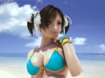  3d asian_female beach big_breasts bikini_top bracelet breasts brown_eyes brown_hair cleavage cloud clouds hair_ribbon incise_soul jewelry m-rs ocean pigtails ribbon short_twintails sky twin_tails 