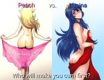 2girls ass back blanket blonde_hair blue_eyes blush breasts commission dat_ass edit fire_emblem fire_emblem:_awakening gradient gradient_background jay_phenrix long_hair looking_at_viewer looking_away lucina nintendo nude princess_peach shawl sheet sheet_grab sideboob simple_background smile spewing_mews standing super_mario_bros. text thighs towel twilit_arawen