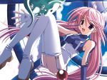  1girl garter_straps hentai highres keg_(artist) long_hair original panties pink_hair smile solo thighhighs underwear 