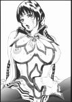  1girl big_breasts braid breasts cum dress highres linda_(artist) linda_project line_art lineart lipstick magna_carta monochrome nipples pantyhose reith skirt solo tears tongue 