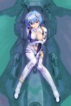 1girl artist_name bangs between_legs blue_hair bodysuit bracer breast_slip breasts cameltoe cockpit entry_plug erect_nipples expressionless full_body gloves groin hair_between_eyes hair_ornament hand_between_legs head_tilt highres holding_arm impossible_clothes knees_together_feet_apart kobayashi_yuji kobayashi_yuuji long_legs looking_at_viewer navel neon_genesis_evangelion nipples no_bra one_breast_out pilot_suit plugsuit red_eyes rei_ayanami scan short_hair sitting solo thigh_gap torn_bodysuit torn_clothes turtleneck