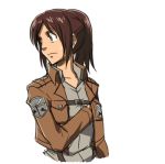  1girl alternate_breast_size animated animated_gif anime_coloring attack_on_titan blush breast_expansion breasts brown_hair colored covered_nipples cropped_jacket drooling eating erect_nipples gif gigantic_breasts happy huge_breasts lowres matsu-sensei ponytail potato sasha_braus shingeki_no_kyojin solo taut_clothes what 