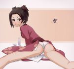 1girl ass blush brown_hair eyebrows fuu japanese_clothes klaus_reinbach_iii panties pantyshot pussy_juice pussy_juice_stain samurai_champloo solo underwear wedgie