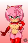 1girl 1girl amy_rose anthro breasts clothing eulipotyphlan furry gloves hair half-closed_eyes handwear hedgehog high_res humanoid legs_together legwear looking_at_viewer looking_pleasured mammal narrowed_eyes nipples panties pink_body pink_hair sega sirjzau sonic_the_hedgehog_(series) stockings underwear wide_hips