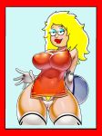  american_dad big_breasts big_hair blonde_hair breasts cameltoe chinese chinese_dress eyeshadow francine_smith frisbee gloves hair half-closed_eyes head_swap hentai_edit looking_at_viewer makeup nagase_haruhito pubic_hair pussy_hair red_border stockings white_panties 