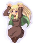  1girl blonde_hair blue_eyes blush cape caramelldansen female final_fantasy final_fantasy_tactics high_ponytail long_hair pantyhose poko_chin ponytail solo valmafra_lenande 