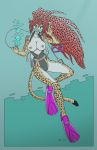  1girl akiradevilman anthro bikini bubble fins freckles furry jaguar mask original pin_up pin_up_girl ran ran_(ranneko) regulator scuba scuba_diving sea swimsuit tank underwater water 